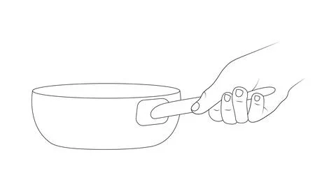 Frying pan hold in hand sketch illustration. Stock Illustration