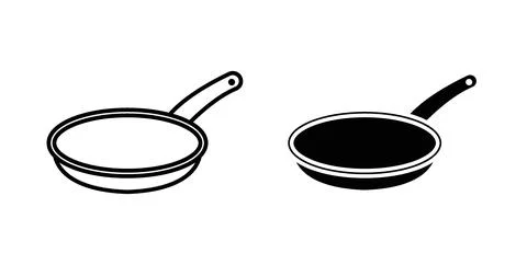 Frying pan icon collection in black, Line icons, flat symbols Stock Illustration