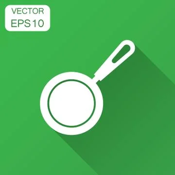 Frying pan icon in flat style. Cooking pan illustration with long shadow. Ski Illustrazione stock