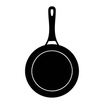 Frying pan icon, Kitchen skillet silhouette, Black cookware vector illustration Stock Illustration