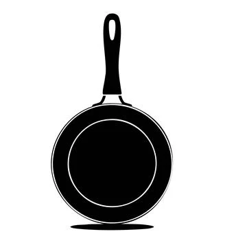 Frying pan icon, Kitchen skillet silhouette, Black cookware vector illustration Stock Illustration