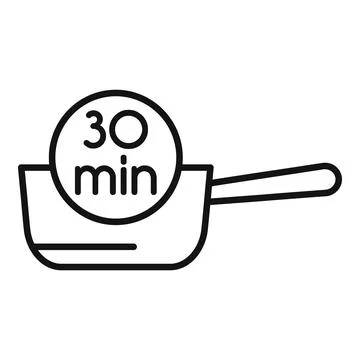 Frying pan icon showing 30 minutes cooking time Stock Illustration