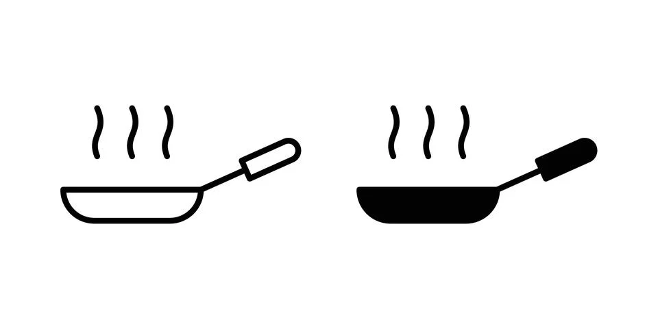Frying pan icon solid, line, and editable vector set. Illustrazione stock