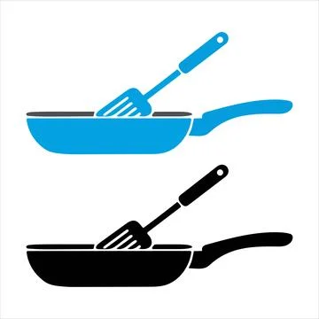 Frying pan icon vector illustration with spatula, kitchen utensil design Stock Illustration