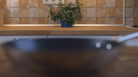 Frying pan on the kitchen Stock Footage 101192227