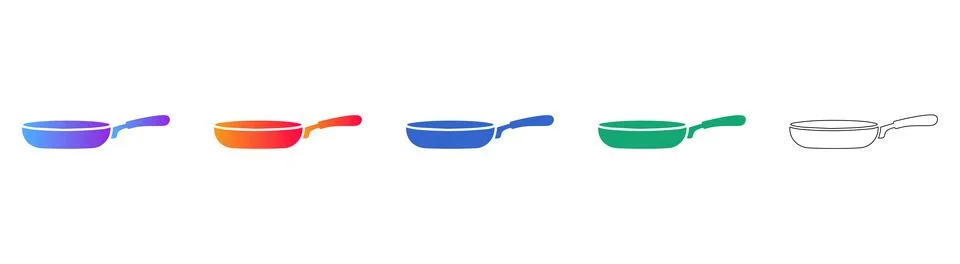 Frying Pan Kitchenware Icon Set Stock Illustration