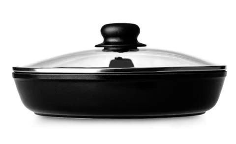 The frying pan with lid with shadow isolated on white background Stock Photos
