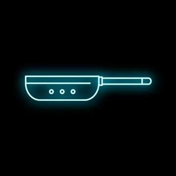 Frying pan neon icon glowing blue light Stock Illustration