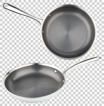 Frying pan. New nonstick pan with stainless steel handle. Stock Photos