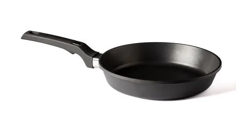 Frying pan with non-stick coating isolated on white background. New kitchen Stock Photos