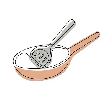 Frying pan one line colourful vector illustration Stock Illustration