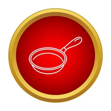 Frying pan outline in red circle button Stock Illustration