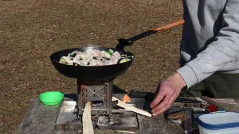 Frying pan outside. Stock Footage 253074746