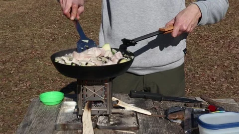 Frying pan outside. Stock Footage 253074779