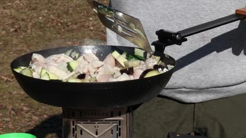 Frying pan outside. Stock Footage 253074782