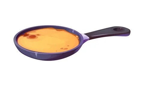 Frying pan with a partially cooked pancake inside Stock Illustration