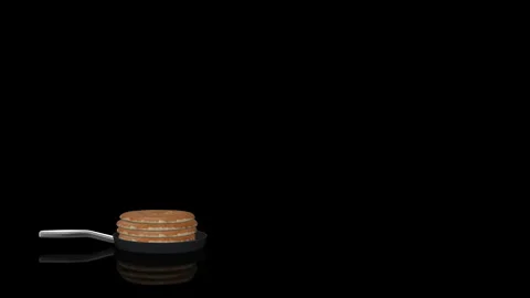 Frying Pan with Pile of Pancakes turns on itself Video stock 243722904