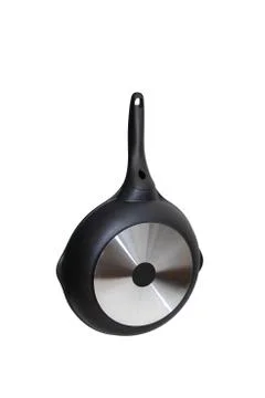 Frying pan rear view isolated on white background Stock Photos