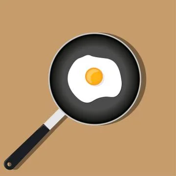 Frying pan with scrambled egg. Vector illustration in flat style. Stock Illustration