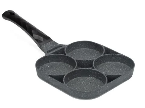Frying pan for scrambled eggs and pancakes top view. Isolated on white Stock Photos