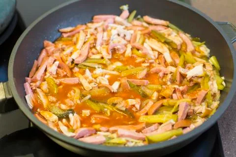 Frying pan with a stewed products Stock Photos