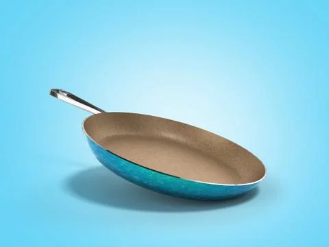 Frying pan with stone sprayed 3d render on blue background Stock Illustration