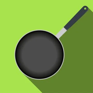 Frying pan top view, icon with long shadow. Vector illustration. Illustrazione stock