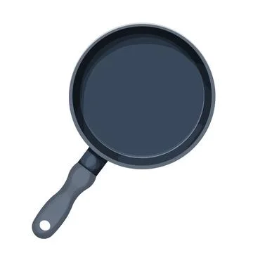 Frying pan top view kitchen cookware equipment in cartoon style isolated on Stock Illustration