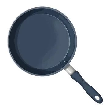 Frying pan top view kitchen cookware equipment in cartoon style isolated on Stock Illustration