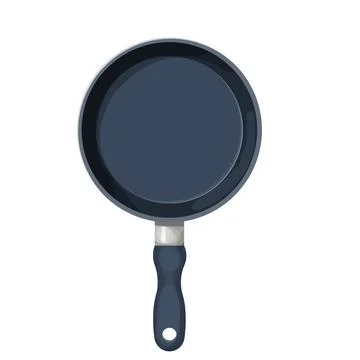 Frying pan top view kitchen cookware equipment in cartoon style isolated on Stock Illustration