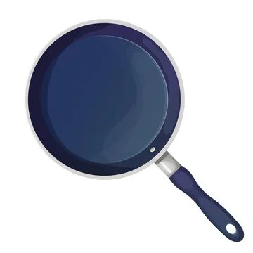 Frying pan top view kitchen cookware equipment in cartoon style isolated on Stock Illustration