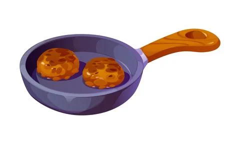 Frying pan with two browned meat cutlets cooking Stock Illustration