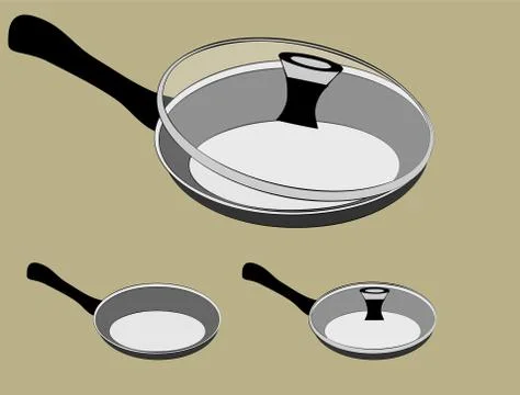 Frying pan vector set with lid Stock Illustration