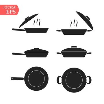 Frying Pans. Set of pan icon. Simple filled pan vector icon. On white backg.. Stock Illustration
