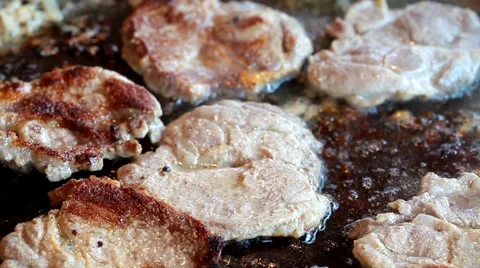 Frying pork meat Stock Footage 35649498