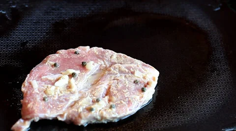 Frying pork meat Stock Footage 35649503