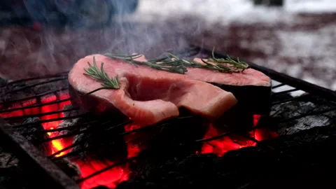 Frying red fish close up Stock-Footage 226971899