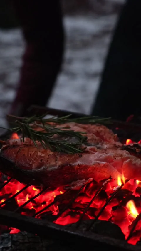 Frying red fish close up Stock Footage 228767866