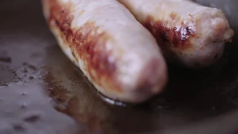 Frying Sausages Closeup Stock Footage 85307253