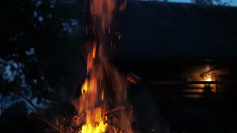 Frying sausages on the fire of the campfire. picnic in the backyard. sausage on Stock Footage 166776665