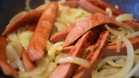 Frying Sausages Stock Footage 89163188
