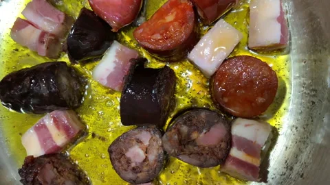 Frying sausages Stock Footage 202608734