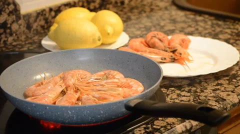 Frying Shrimp Turning For Show Stock Footage 61052571