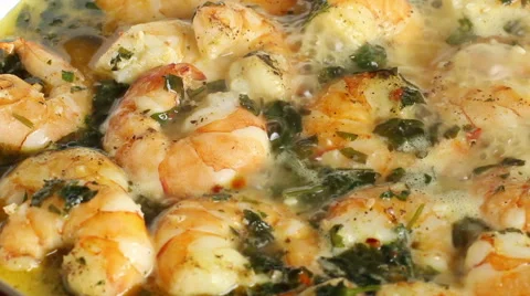 Frying shrimps. Stock Footage 55706224