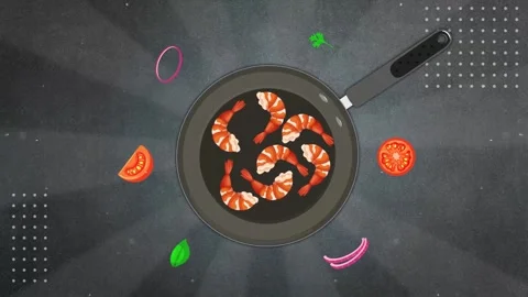 Frying shrimps on a pan Stock Footage 303817529