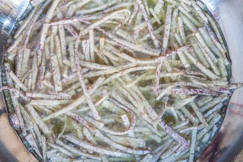 Frying sliced taro Stock Photos
