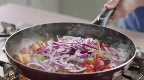 Frying vegetables and chicken white meat. Stock Footage 46469480