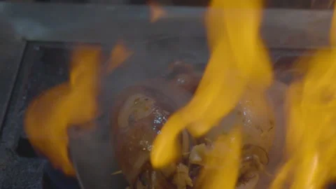 Frying A Whole Squid On A Hot Pan Stock Footage 307999437