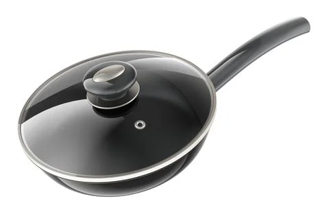 Frypan with glass lid, 3D rendering Stock Illustration