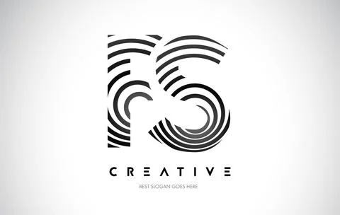 FS Lines Warp Logo Design. Letter Icon Made with Black Circular Lines. Stock Illustration